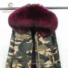 China supplier army green women winter military real fur parka